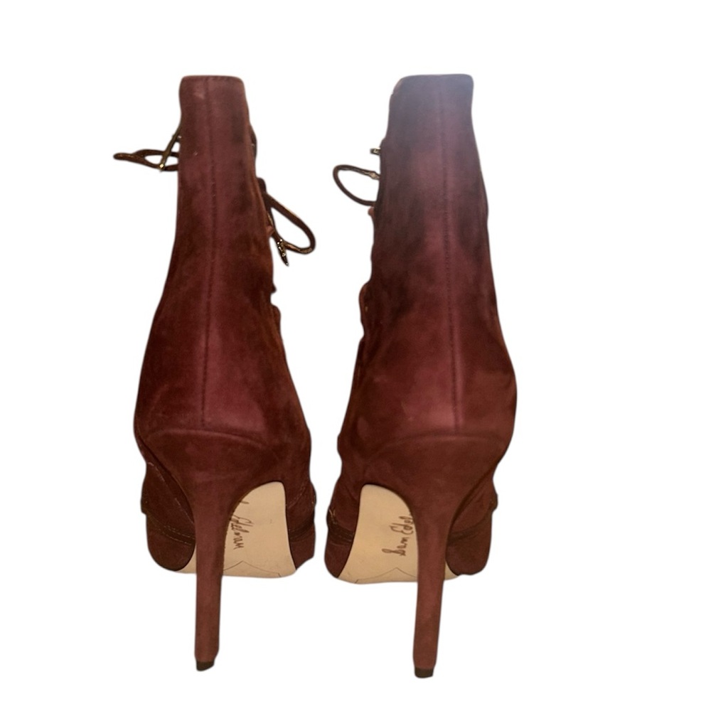 Sam Edelman Asher Wine Suede Ankle Lace Up Boots - Picture 7 of 14